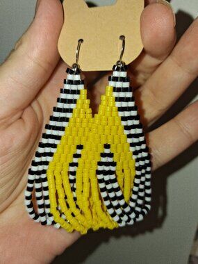 ✨ Handcrafted Geometric Beaded Earrings - Bold Yellow, Black & White Statement J